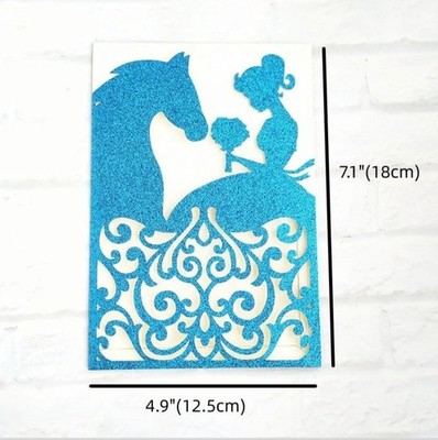 MillaSaw Glittery Blue Horse Party Invitation approximately 7.1'' x 4.9''
