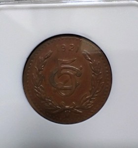 1921 Mexico 5 Centavos NGC AU 55  BN  Key Date In High Grade