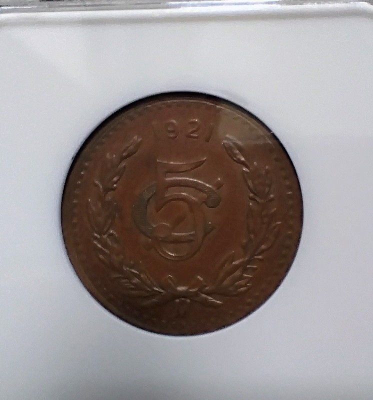 1921 Mexico 5 Centavos NGC AU 55  BN  Key Date In High Grade