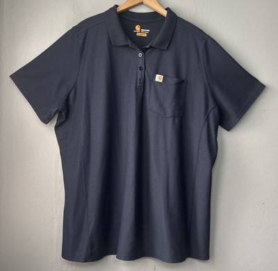 Carhartt Polo Shirt Womens Plus Size 2X Navy Blue Relaxed Fit Preppy Tech Casual