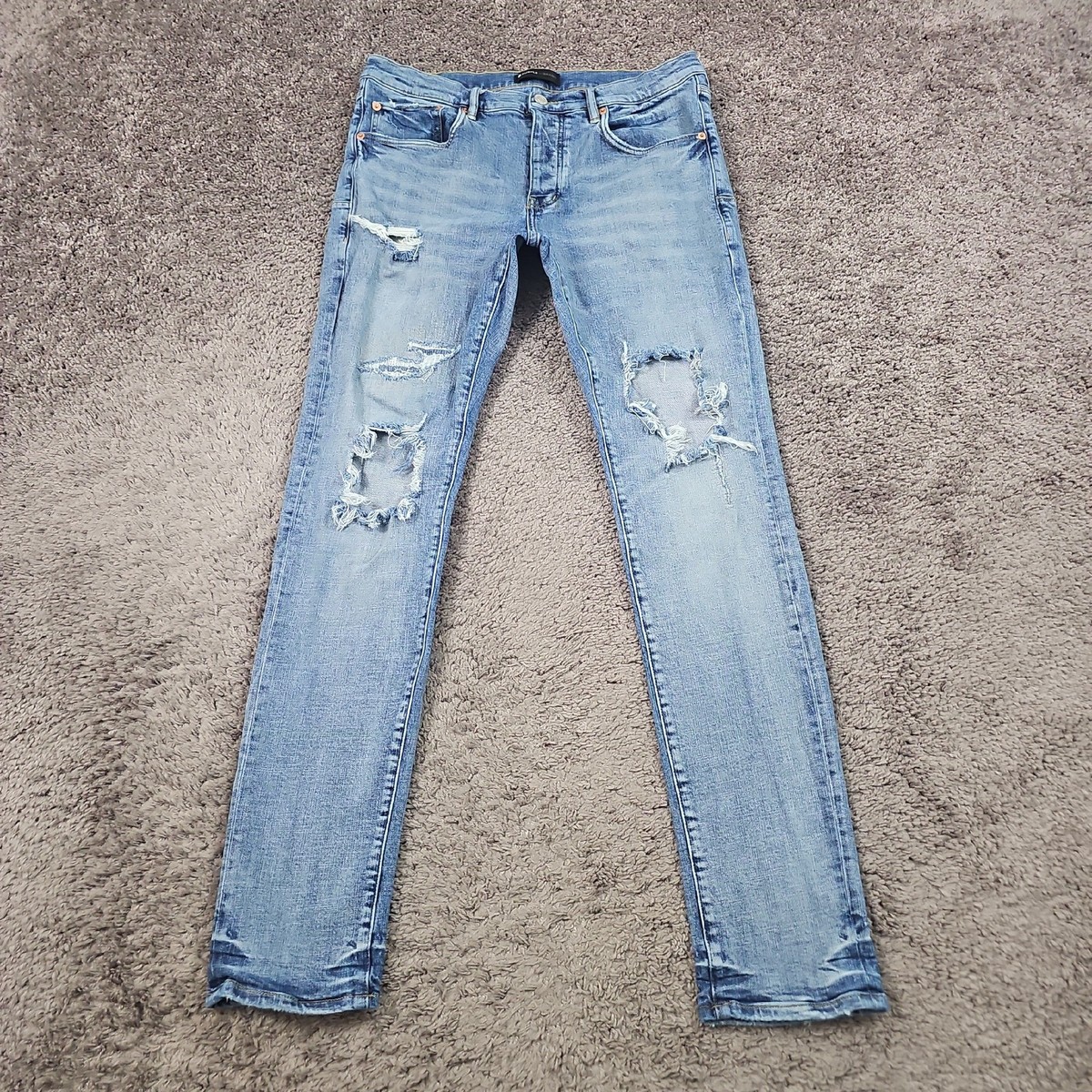 Purple Brand Jeans Mens 34 Skinny Light Wash Distressed Stretch