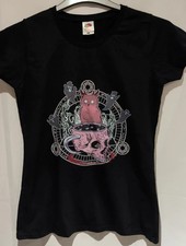 Lady Fit Sofspun Gothic Cat Skull Teacup T-Shirt Small - new - 100% cotton