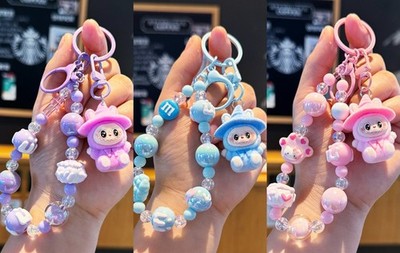 Cute Figure Doll Keychain with String of Beads Have a Seat Bag Pendant Gifts
