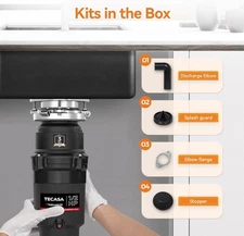 TECASA 1/2 HP Garbage Disposal Power Corded Continuous Feed Anti-Jam & Compact