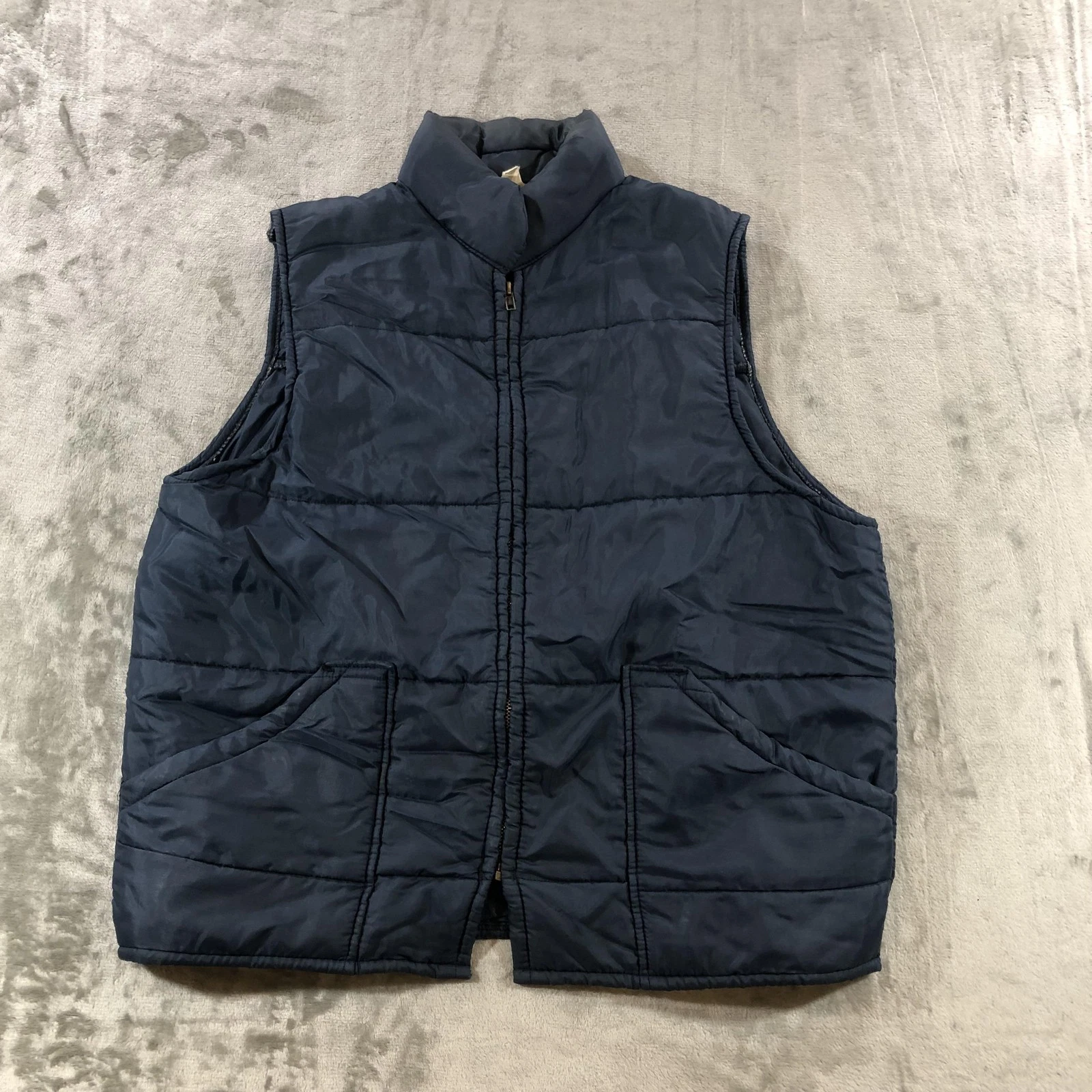 Vintage Tuf-Topper Vest Mens Medium Blue Nylon Puffer Insulated Made USA Outdoor