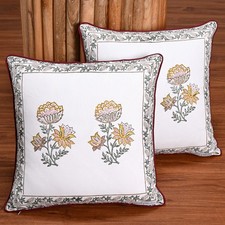 16x16 Inch Floral Decorative Cushion Covers Set of 2 White Pillow Cases India
