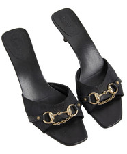 GUCCI BLACK CANVAS GOLD CHAIN HORSEBIT HEELS Size 38.5