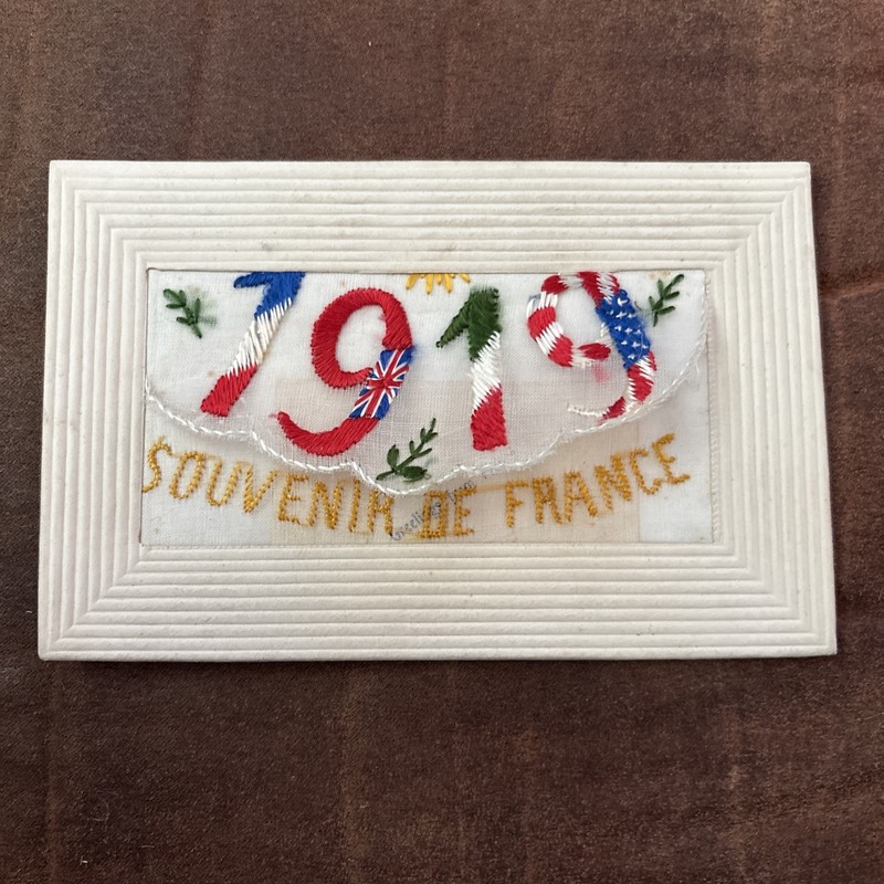 1919 Post Card With Little Greetings From France Card Inside… Embroidery