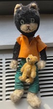 Schuco 12" Mohair Halloween Black Cat ,Bello, Germany Steiff 3" golden bear