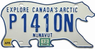 99 CENT SALE 2012 Nunavut TAXI BEAR SHAPED License Plate #P1410N No Reserve