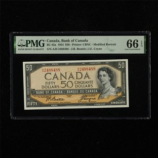 1954 Banco de Canadá BC 42a 50 dólares PMG 66 EPQ UNC retrato modificado