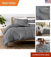 All-Season Ultra Soft King Comforter Set with Pillow Shams - Hypoallergenic Grey