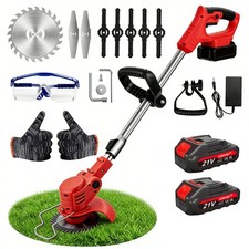 21V Electric Cordless Grass Trimmer Strimmer Garden Edger Cutter w/ 2 Battery