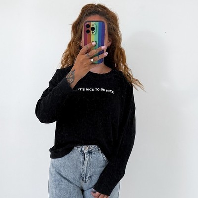 Damen New Look schwarz It's Nice to be Nice Print Sweatshirt Pullover Gr. M, 12-14
