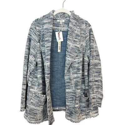 NWT Max Studio Boucle Knit Jacket Navy White sz 1X Elevated Basics msrp $128