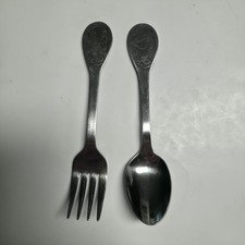 Vintage Tommee Tippee Bear Toddler Spoon Fork Set Stainless Steel Baby Korea