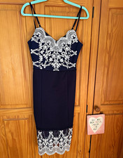 Lipsey Women’s Navy & White Lace Embroidered Sheath Dress Knee Length S