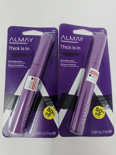 LOT OF 2 ALMAY Thick Is In One Coat Thickening Mascara #403 BLACK BROWN