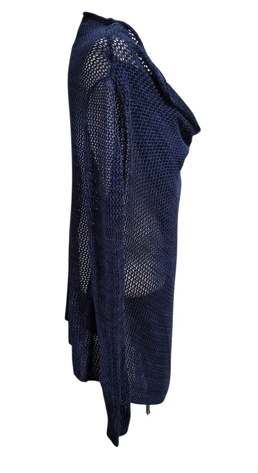 One World Poncho Capa Suéter Cárdigan M Azul Marino Flecos Tejido Abierto Boho Hippie Foto 4 de 4