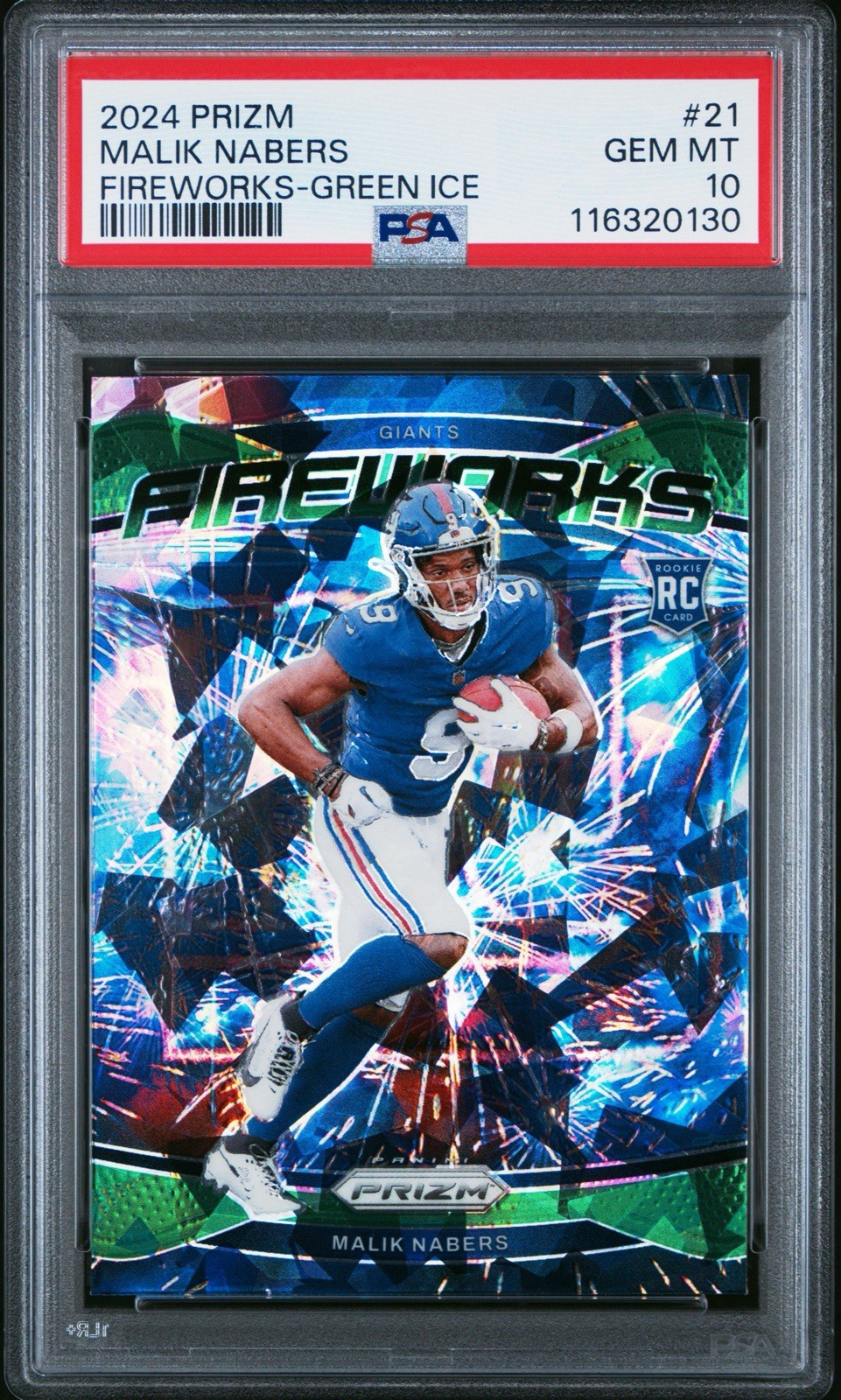 Malik Nabers Panini Prizm Fireworks #21 Green Ice