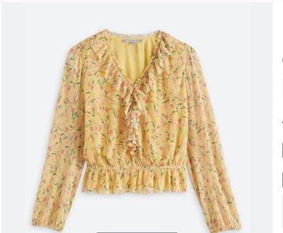 Daniel Rainn Long Sleeve Ruffle Trim Mesh Knit Blouse (XL)