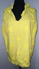 Talbots Ruffled Flower Fringe Embroidered Sleeveless Tank Top XL Yellow (E2)