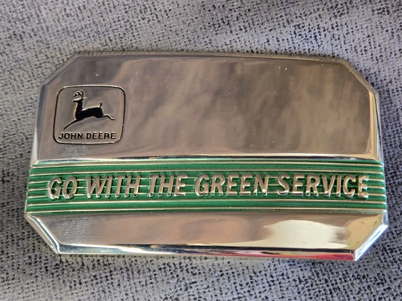 Vintage 1990 John Deere belt buckle ~ Go with green service ~ New old stock ~