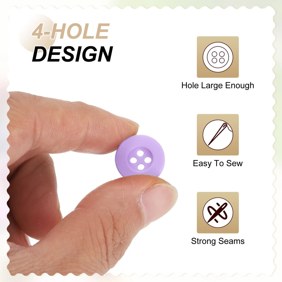 Botones de costura 30 piezas 24L 5/8" resina redondos planos 4 agujeros botones artesanales, púrpura Foto 4 de 4