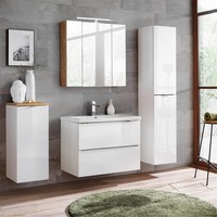 Badezimmer Set Waschtisch Mit Keramik Waschbecken Led Spiegelschrank Hochschrank