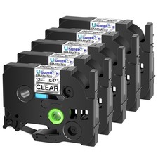 5PK Compatible With Brother TZ TZE-131 Lable Tape 12mm Black on Clear PT-1090