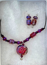 Artisan Necklace & Earrings set Featuring Handmade Lampwork Glass Beads