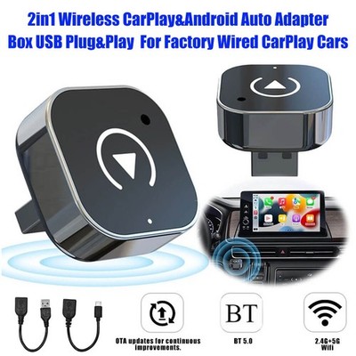 2in1 Adapter Für CarPlay & Android Auto Wireless USB Dongle Plug&Play