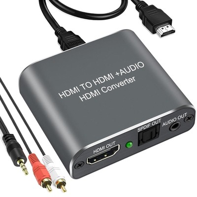 HDMI Audio Extractor 4K, HDMI to HDMI Audio Optical Stereo 3.5mm Jack, HDMI A...
