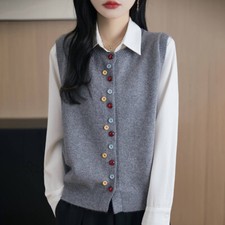 Crew neck knitted cardigan vest women