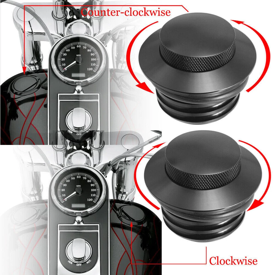 Pair Flush Pop Up Reservoir Gas Cap Vented Fuel Tank Cover For Harley Davidson - Image 2 of 4