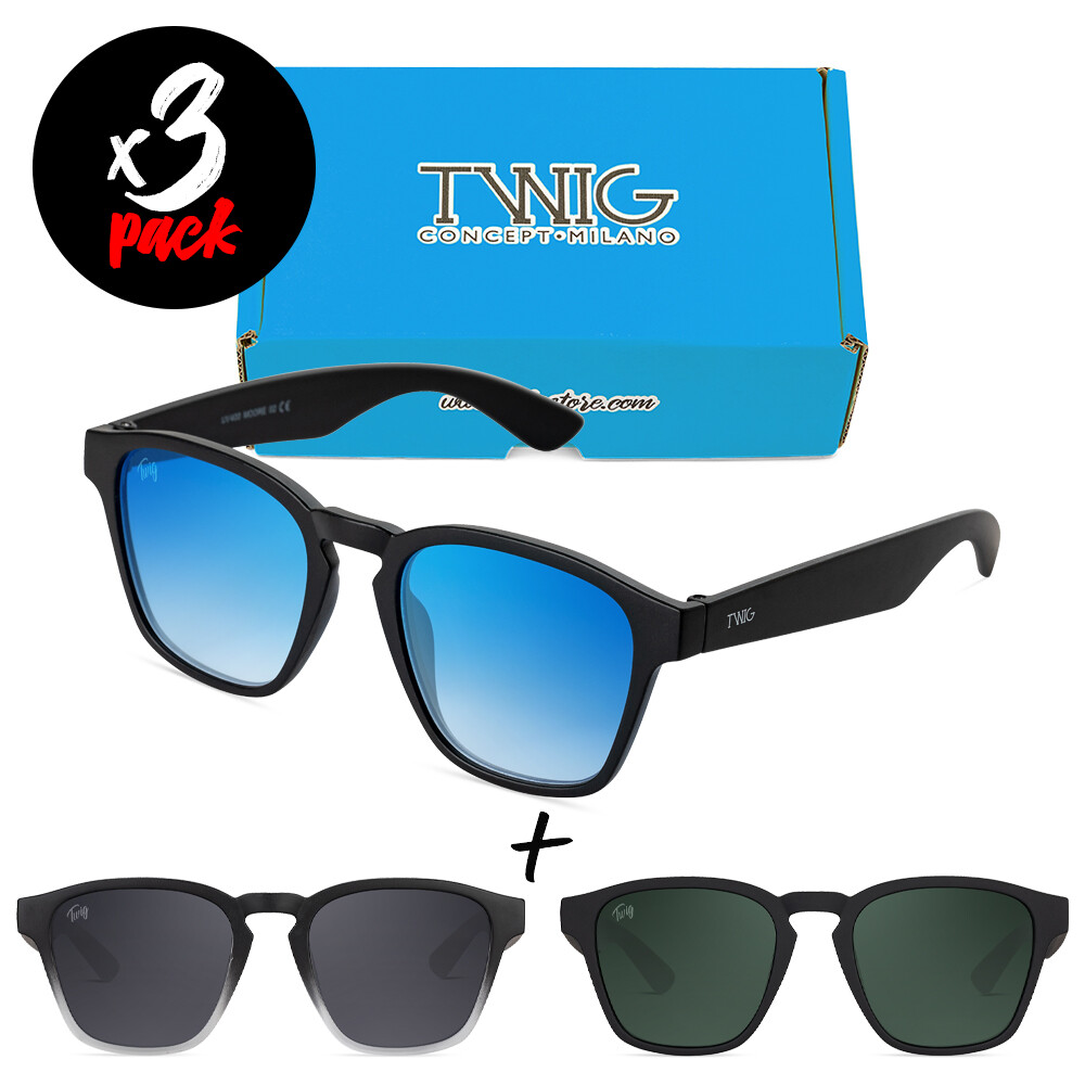 Tres gafas de sol TWIG Pack MOORE [Premium] hombre/mujer rectangulares fashion
