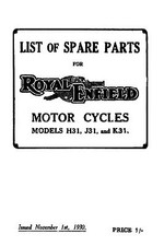 (0953) 1931 Royal Enfield H31 J31 K31 parts book	