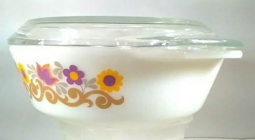 JAJ England Pyrex Bruyèreholz 505 1 Pint Tulpen & Gänseblümchen & Schnörkelarbeiten Vintage - Bild 7 von 12