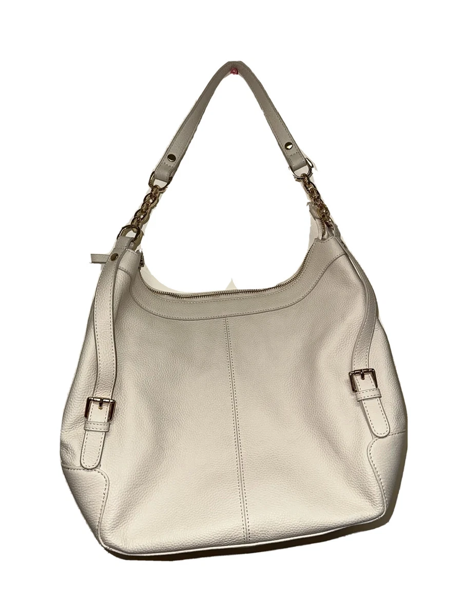 Ora Delphine Off White Beige Pebbled Leather Satchel Shoulder Bag