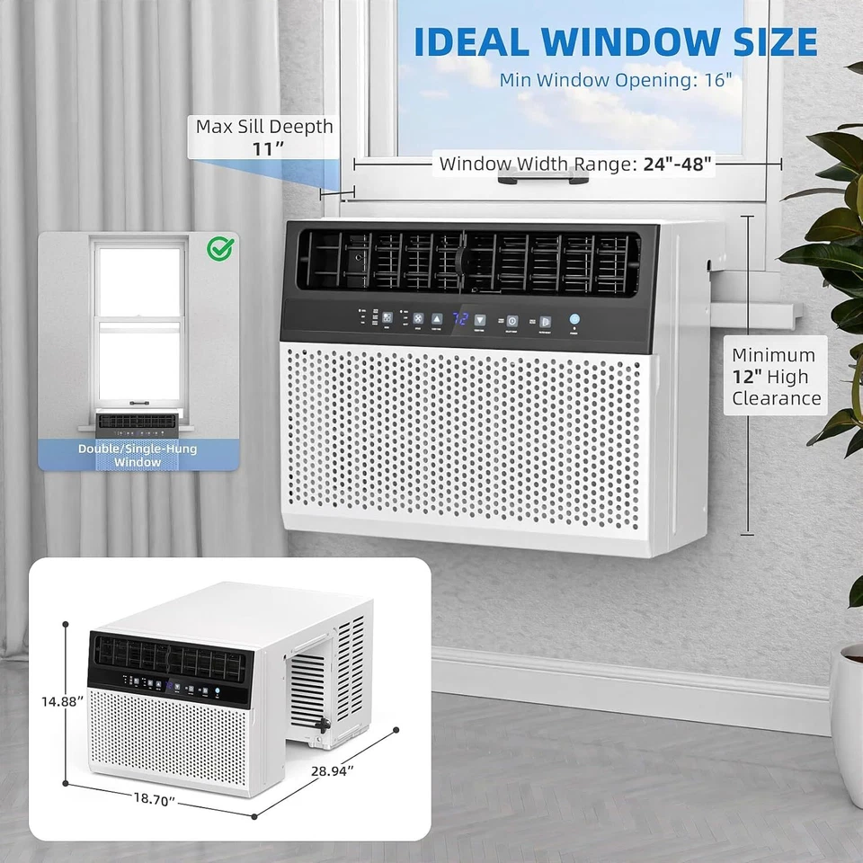 12,000 BTU U-Shaped Window Air Conditioner Cools up to 450 Sq.Ft ,6 Modes Timer - Image 3 of 4