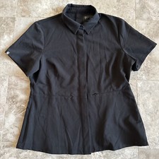 Figs Technical Collection Button Up Scrub Top Sz L Black Shirtsleeves Zip Pocket