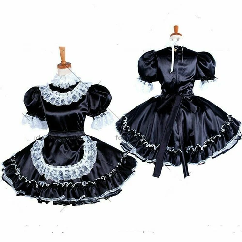 lockable Sissy maid Satin dress Uniform cosplay costume Tailor-made - Picture 1 of 5