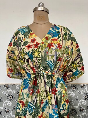 India Beige Frida Kaftan Summer Bikini Cover Up Maxi Beach Kimonos Dresses US
