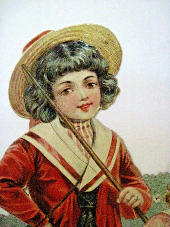 Encantador troquelado grande vintage de (3) niños alimentando dos cisnes * Foto 2 de 4