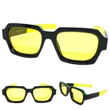 Men Women Classic Vintage Retro Style SUN GLASSES Square Black Frame Yellow Lens