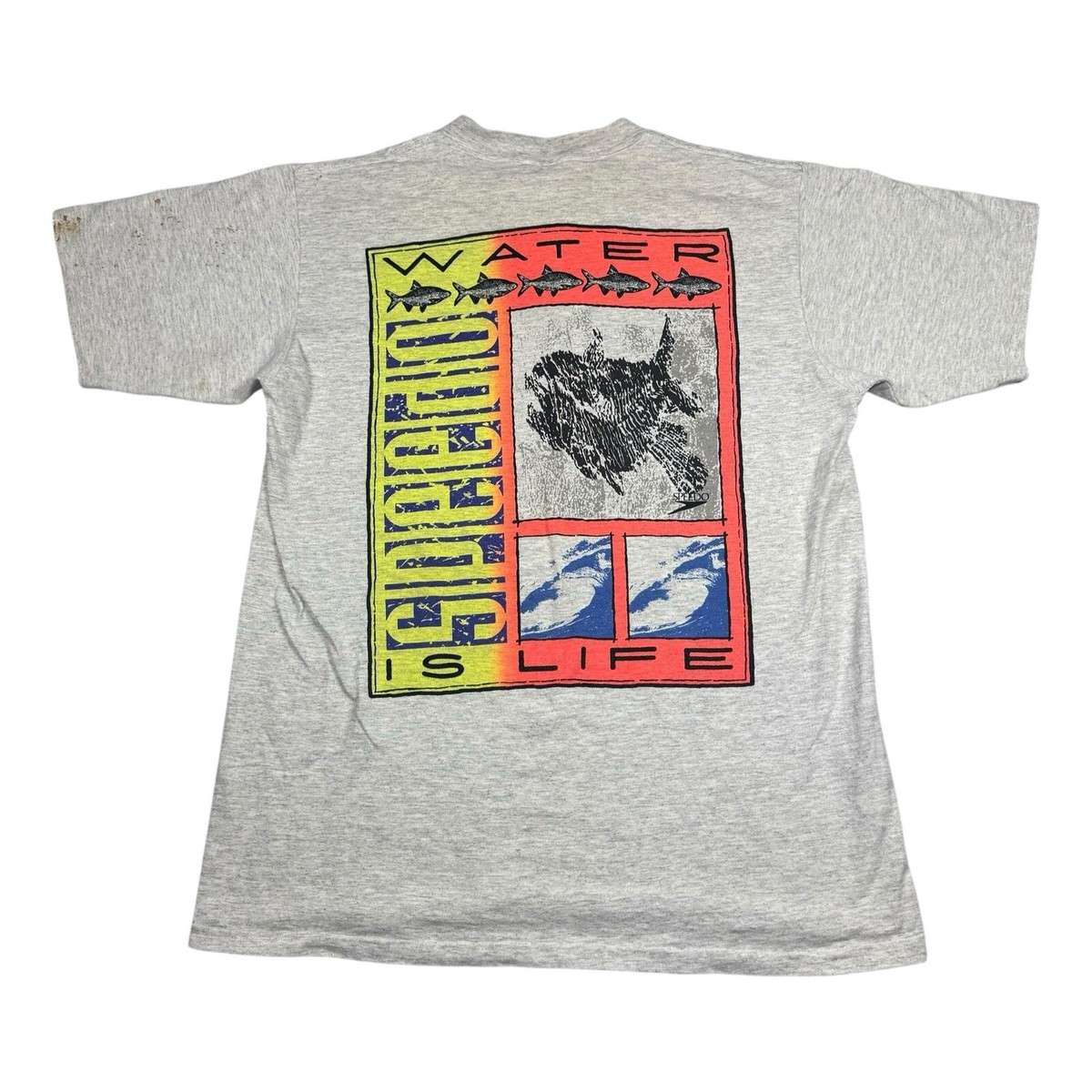 Vintage 90's Speedo Water is Life Fish T-Shirt Sz L Single Stitch