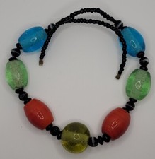 Vintage Chunky Beaded Glass Blue Green Orange 19" Necklace Heavy