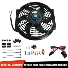 10" Radiator Cooling Slim Push Pull Fan + Thermostat Wiring Switch Relay Kit