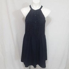 New Doe & Rae High Neck Textured Crochet Trim Halter Mini Dress Medium