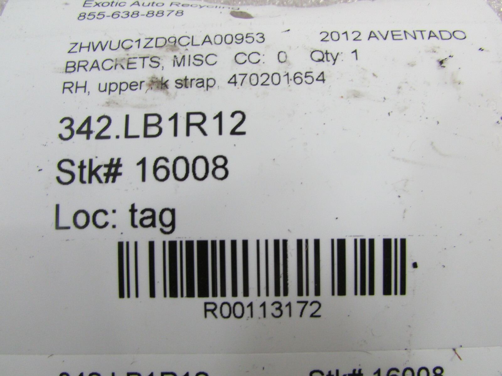 Lamborghini Aventador, RH, Right Upper Fuel Tank Strap, Used, P/N 470201654
